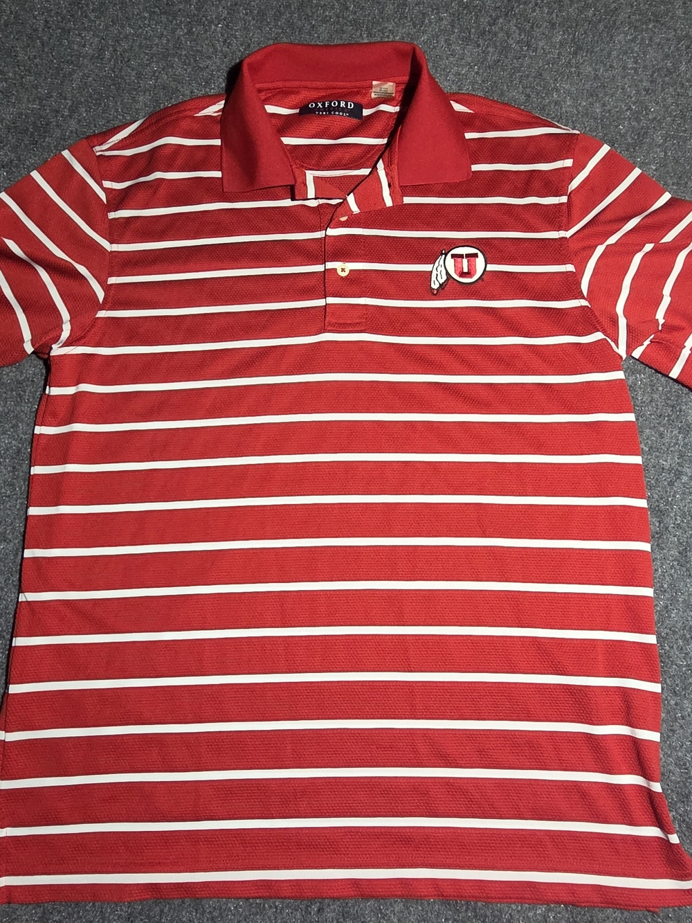 Oxford Golf Men's Medium Utah Utes Striped Polo Shirt Red White Performance